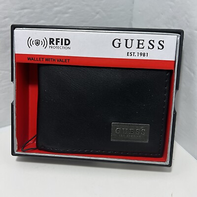 #ad NWT Guess black Color PVC bifold wallet RFID