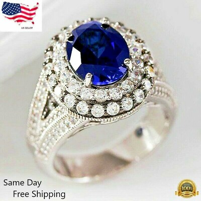#ad Gorgeous Blue Jewelry 925 Silver Plated Rings Size 6 10 Simulated glass