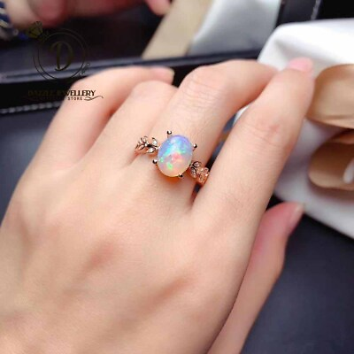 #ad Natural 2ct Australian Opal Solid 925 Sterling Silver Wedding Ring For Women