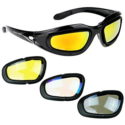 #ad AULLY PARK Polarized Motorcycle Riding Glasses Black Frame with 4 Lens Kit for O