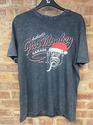 #ad GAS MONKEY GARAGE Mens Biker T Shirt Black XL Christmas Monkey