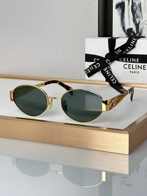 #ad Celine Triomphe sunglasses Oval Green Lenses Gold Frame