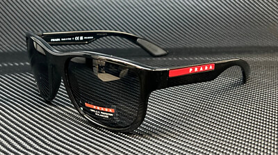 #ad PRADA LINEA ROSSA PS 01US 1AB5Z1 Shiny Black Grey Polarized 55 mm Sunglasses $152.28