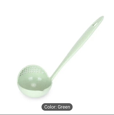 #ad Pack Of 10 2 In 1 Kitchen Ladle Soup Pan Spoon with Filter Strainer Green