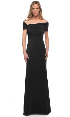 #ad La Femme Black Jersey Off The Shoulder Gown Size 6 $389 NWOT