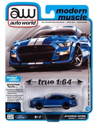 #ad Auto World 2021 Shelby GT500 Carbon Fiber Track Pack Blue 1:64 Scale AWSP114A