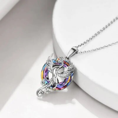 #ad Rainbow Mystical Fire Topaz 925 Sterling Silver Charms Phoenix Pendant Necklace