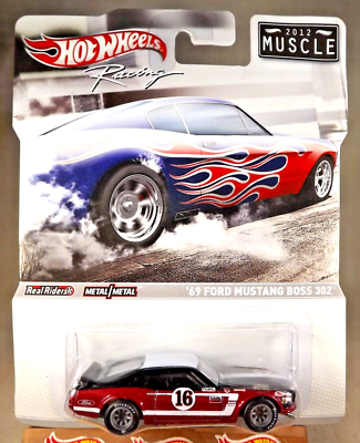 #ad 2012 Hot Wheels Racing Muscle #x27;69 FORD MUSTANG BOSS 302 Black Red w Real Riders