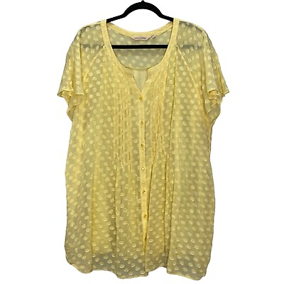 #ad Soft Surroundings Calm Blouse Silk Blend 2X Yellow Polka Dot Button Pleated