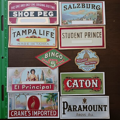 #ad CIGAR BOX LABELS LOT OF 10 CIGAR END LABELS USED #082