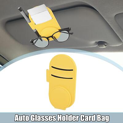 #ad Auto Glasses Holder Sun Visor Clip Faux Leather Cards Bag Eyeglass Yellow $13.49