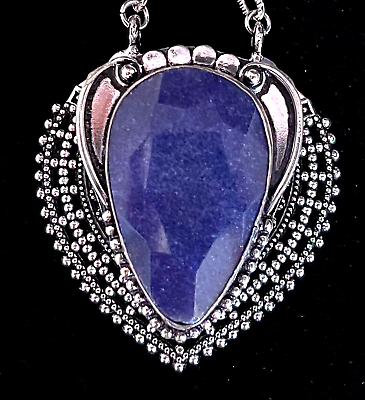 #ad Lapis Necklace Huge Blue Gemstone 925 Plated Handmade Pendant Artisan Jewelry