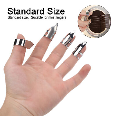 #ad Finger Picks 3Pcs Index Finger 1Pc Thumb Metal Guitar Replace Accessory With HPT $6.90