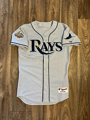 #ad Tampa Bay Rays 2008 World Series Patch Majestic Gray Baseball MLB Jersey Size 40
