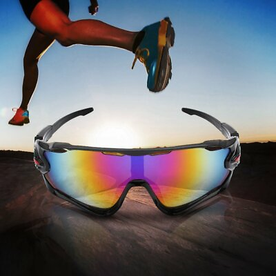 #ad US SOTCK Polarized Cycling Glasses Full Frame Sports Sunglasses Goggles BLACK