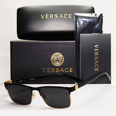 #ad Versace Sunglasses Black Gold Square Metal Rectangle MOD VE 1285 1002 56mm GBP 137.00