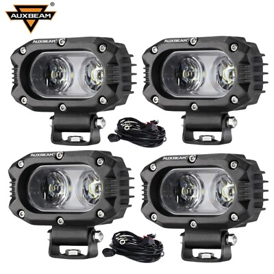 #ad AUXBEAM 4quot; 6000LM LED Light Bar Flood Pods Off Road Driving Lights for Jeep Ford