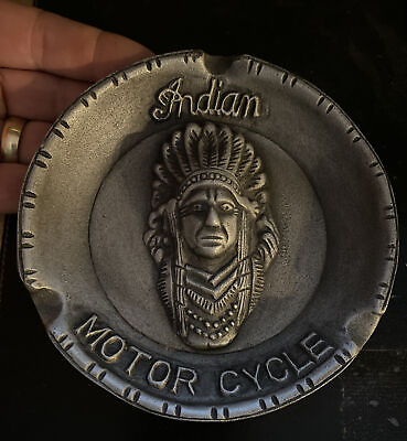 #ad Indian Motorcycles Ashtray Metal Patina Cigar Harley Davidson Collector 3 4 LBS