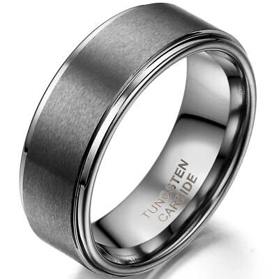 #ad Brushed Center Tungsten Carbide 8mm Men#x27;s Women#x27;s Wedding Band Comfort Fit Ring