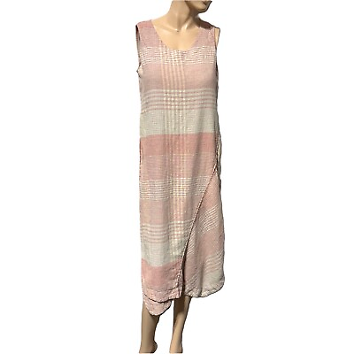 #ad J. Jill Pure Jill Midi Dress Linen Blend Size M Sleeveless Overlay Tulip Plaid
