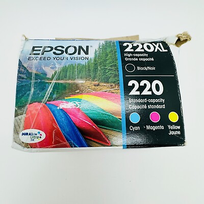 #ad Epson T220XL BCS 220XL 220 Cartridge Ink Black and Cyan Magenta Yellow Open Box