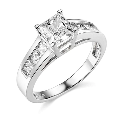 #ad 2.5 Ct Princess 14K White Gold Created Diamond Engagement Wedding Ring Channel $383.04