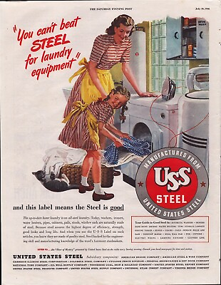#ad 1946 Manufactured from USS Steel Home Laundry Appliances Vintage Print Ad L58