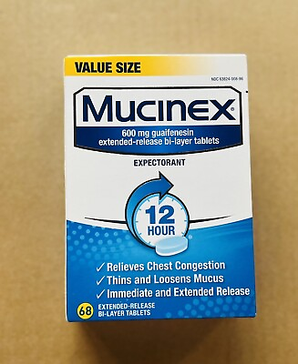 #ad NEW Mucinex 12 Hour Expectorant 68 Tablets