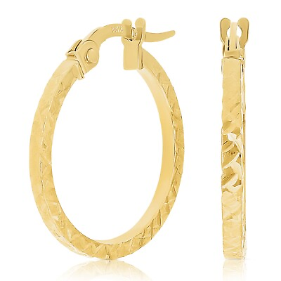 #ad Italian 14k Yellow Gold Diamond Cut Small Hollow Square Hoop Earrings