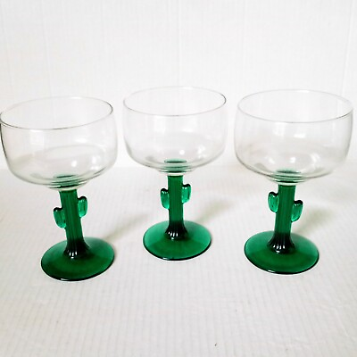 #ad Libbey Margarita Glasses Goblets Juniper Green Cactus Stem Bar Glasses Set of 3