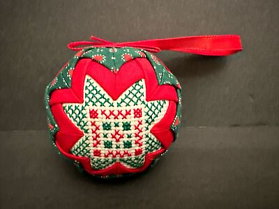 #ad Vintage Hand Made Star Quilted Christmas Ornament *soiled 3quot;