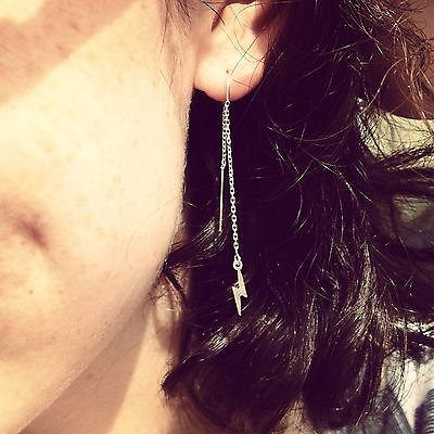 #ad Sterling Silver or Gold Lightening Bolt Ear Threaders Dainty Edgy and Unique $26.50