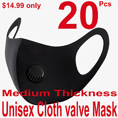 #ad 20Pcs Men Women Black Valve Face Mask Reusable Washable Clothing Covering NEW Co