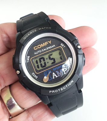 #ad Comfy Sports Tamp LCD Digital Mens Wrist Watch Black New Battery Running