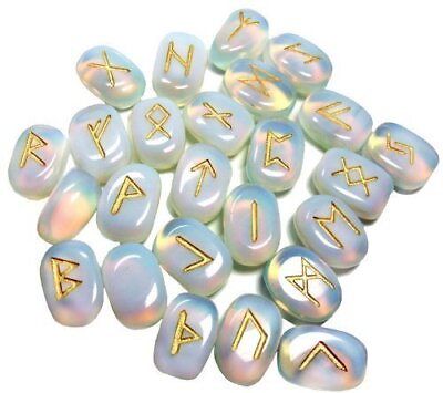 #ad Opalite Rune Crystal Stones Set Elder futhark Reiki Healing gemstone 25 Pcs $11.99