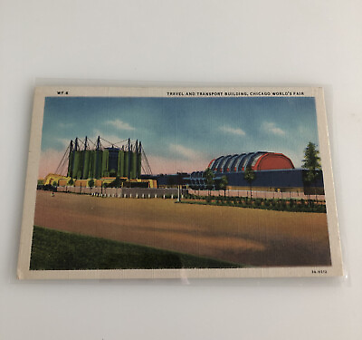 #ad Chicago Worlds Fair 1933 Postcard Linen Unused TRAVEL AND TRANSPORT BUILDING