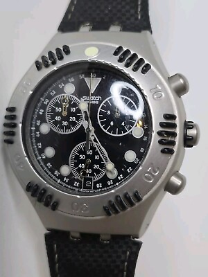 #ad Swatch Irony Chronograph Watch Aluminum Black 46mm