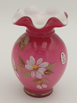 #ad Fenton Limited Edition #325 of 1500 Artist Signed Vase 2005 Gold Based Wild Rose
