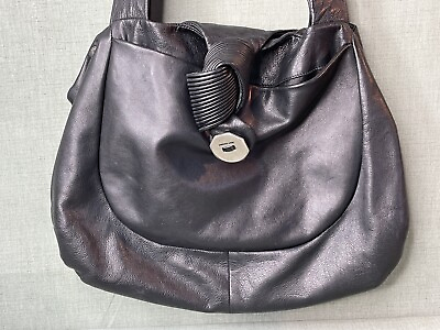 #ad Renato Angi Womens Purse Black Leather Italy Inner Pockets Medium Shoulder Bag