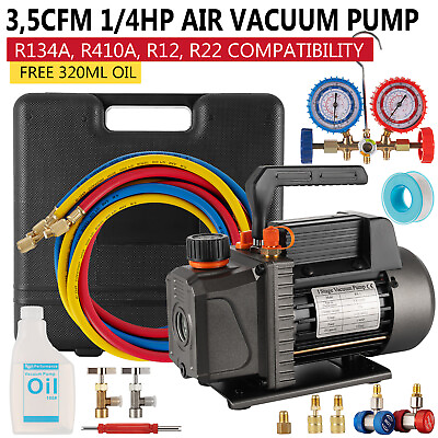 #ad A C Manifold Gauge Set R134A R410a R22 With 35 CFM 1 4HP Air Vacuum Pump W Oil