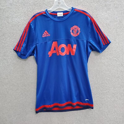 #ad Manchester United Men Activewear Top Medium Blue Jersey Logo Adidas Climacool