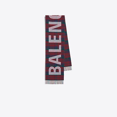 #ad BALENCIAGA 900$ Aubergine Tartan Wool Logo Scarf