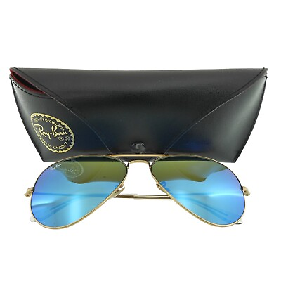 #ad Auth Ray Ban AVIATOR LARGE METAL Sunglass Gold Blue Mirrored Lens RB3025 #f06971