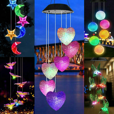 #ad Solar Wind Chimes Lights Color Changing LED Hanging Hummingbird Star Garden Lamp