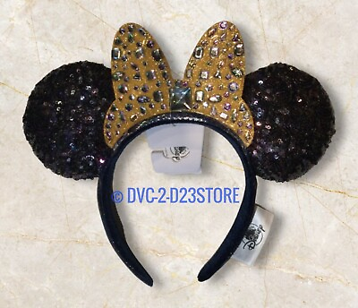 #ad Disney Minnie Mouse Ears Blue Sequins Gold Bling Bow WDW 50th Anniversary NEW
