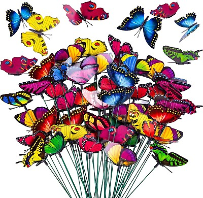 #ad 50PCS Butterfly Garden Decorations10inch Butterfly Stakes Waterproof Decorative