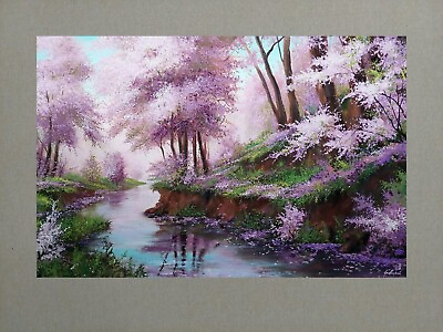 #ad Large spring cherry tree blossom landscape Sakura blossoming colorful painting