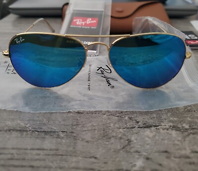 #ad Ray Ban Aviator Sunglasses RB3025 55mm Gold Frame amp; Blue Mirrored Lens