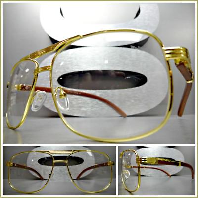 #ad CLASSIC VINTAGE Style Clear Lens EYE GLASSES Gold amp; Wood Wooden Fashion Frame