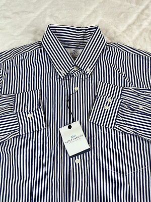 #ad *NWT* Peter Manning Five Eight NYC Men#x27;s 2X Blue Stripe Long Down Button Down